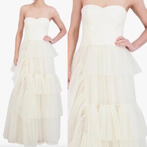 NWT BCBG MAXAZRIA Sweetheart Neck ruffle Long Evening Dress Gown Gardenia